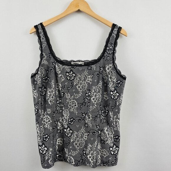 WHBM Tank Top XL Black Lace Silver Gray Floral Dressy Holiday Whimsigoth Grunge - Picture 11 of 11